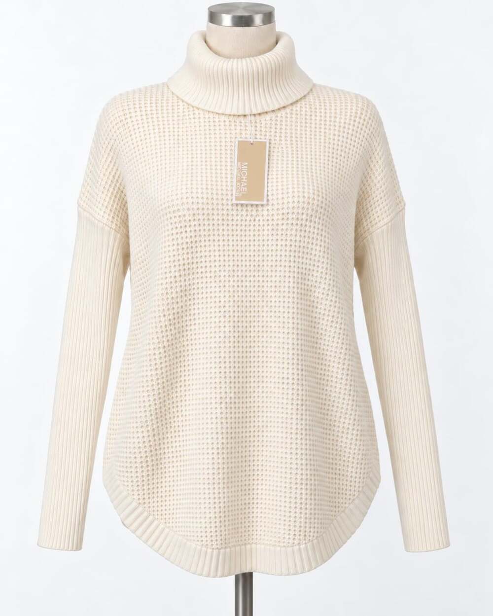 Michael Kors Cream Waffle Knit Turtleneck Tunic Sweater Size M NWT MSRP 150